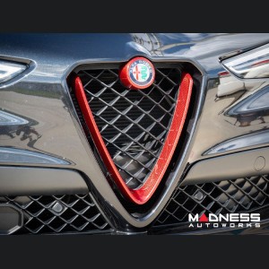 Alfa Romeo Stelvio Front V Shield Grill Frame + Emblem Frame Kit - Carbon Fiber - Red Candy - QV Model